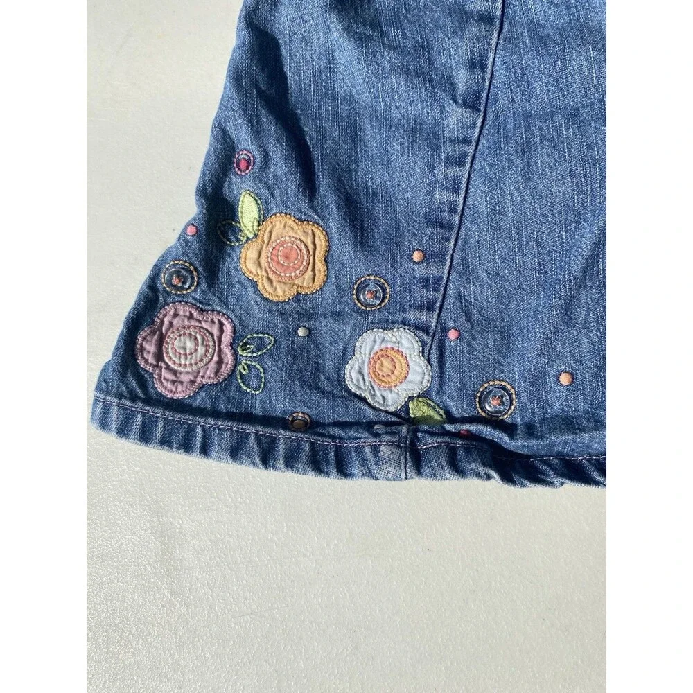 Gymboree 2006 3T Denim Jumper Dress Floral Embroidered Blue Cotton Pinafore